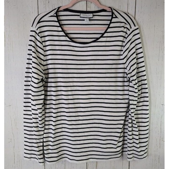 Charter Club Tops - Charter Club Size XXL Black White‎ Stripe Pima Cotton Long Sleeve Womens Top